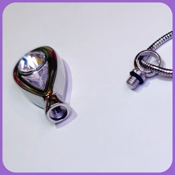 Stainless & Crystal Teardrop Cremation Urn Pendant for Ashes w/Chain - Memorial - Picture 5 of 11